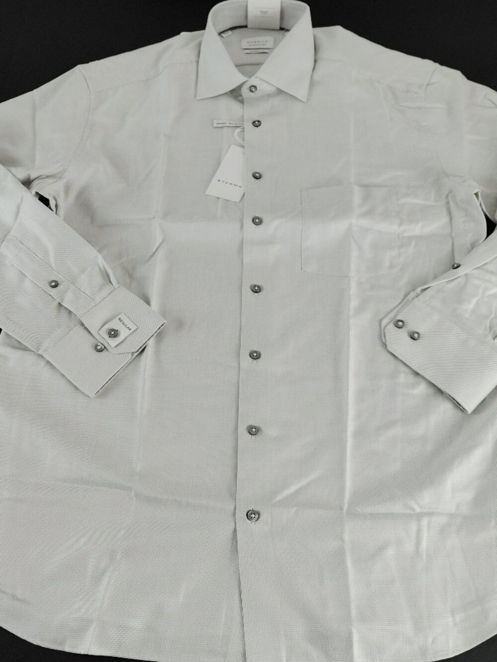Eterna Modern Fit Button Front Dress Shirt Men's Size 41/16 Gray White Cotton